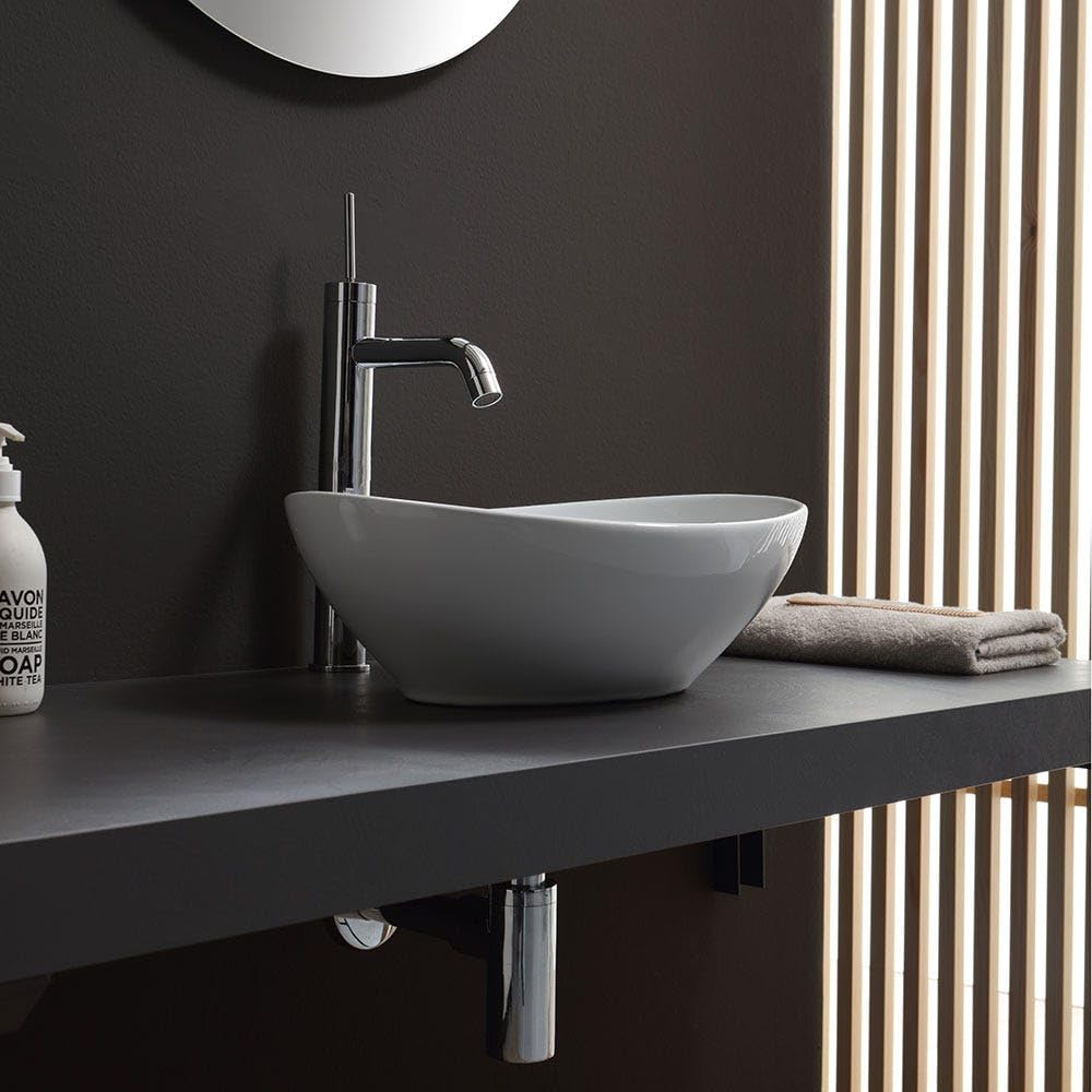 Kiamami Valentina - Lavabo In Appoggio Ovale In Ceramica Per Rubinetto A Muro