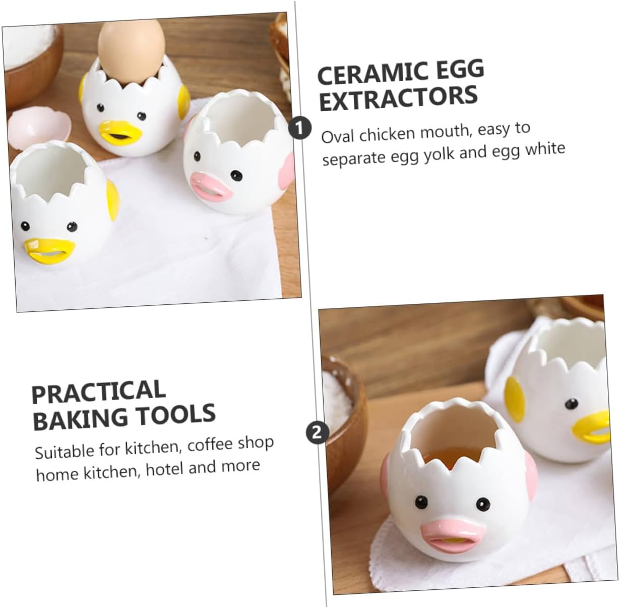 2pcs Ceramic Egg White Separator Household Egg Filtration Tool Breaker Skelter