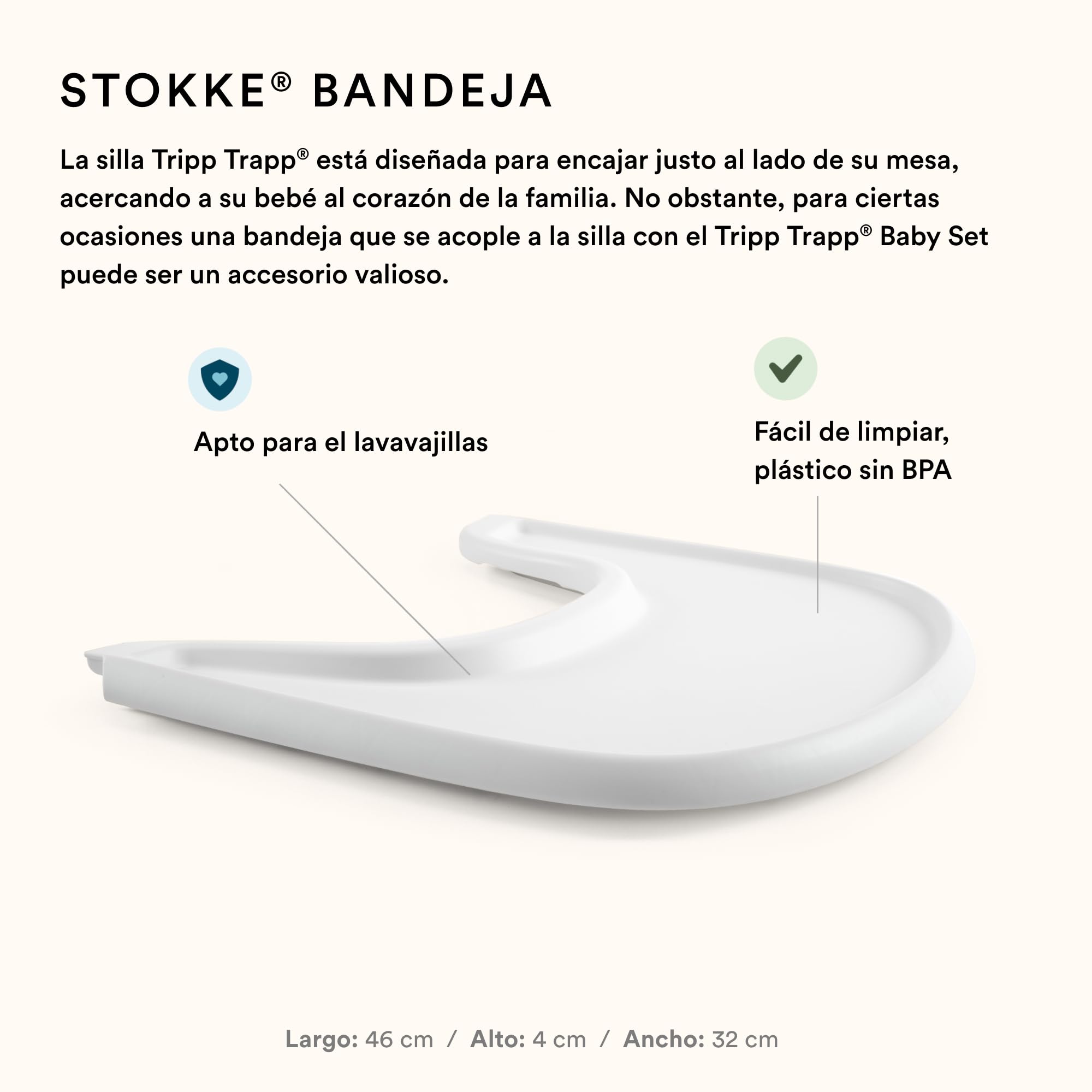 Trona Tripp Trapp de Stokke (Natural) Con Bandeja (Blanco) - Incluye Silla, Baby Set 2 Para Niños de 6 a 36 Meses - Ajustable y Fácil de Limpiar