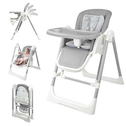Sillas altas para bebés y niños pequeños, silla alta plegable ajustable con asiento reclinable y reposapiernas, columpios convertibles 3 en 1 con