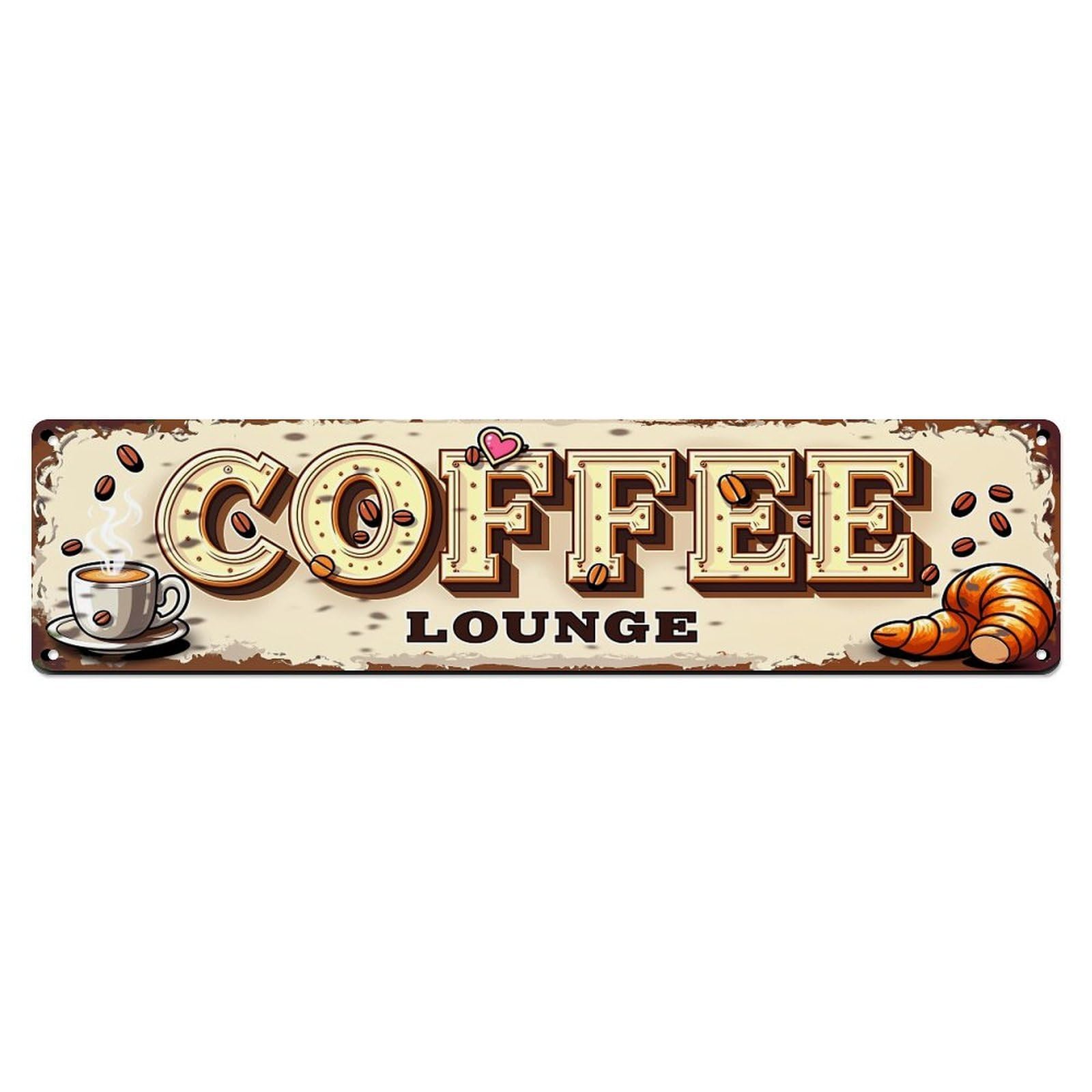 Coffee Beans Cup Heart Croissant Metal Tin Sign Plaque
