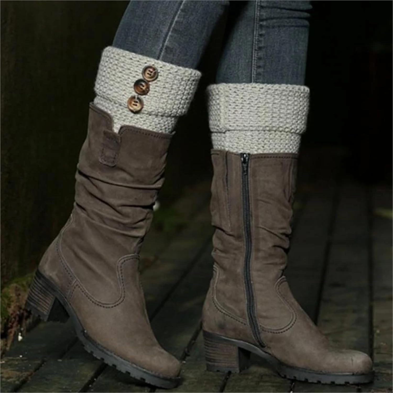 KeuLen Warm Boot Cuffs，Winter Cuffs For Women Crochet Knitted Socks Short Leg Warmers With Buttons Accent Toppers