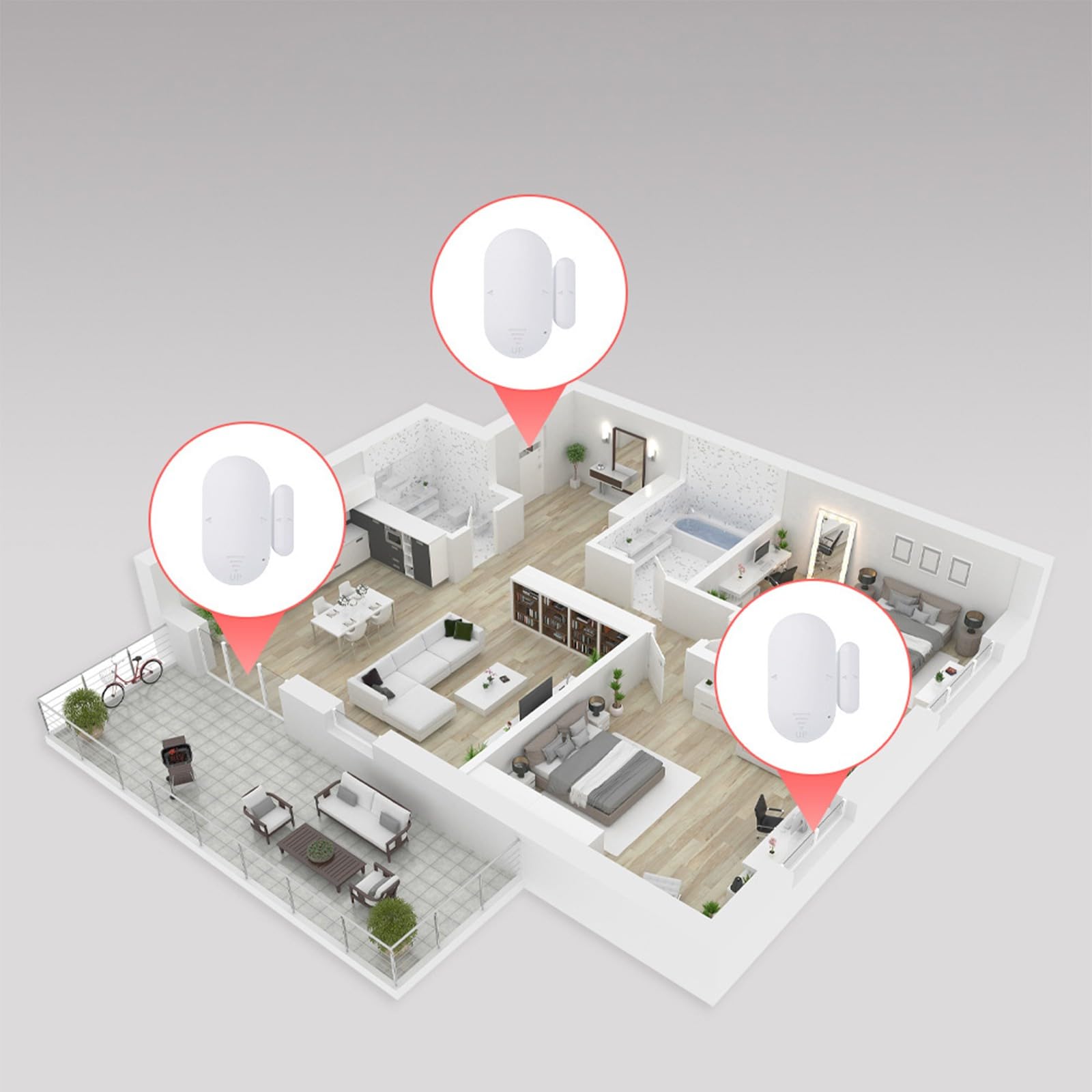 Dispositivo di sicurezza dei sensori dell'allarme della finestra e della porta con i volumi regolabili per l'appartamento dell'ufficio domestico