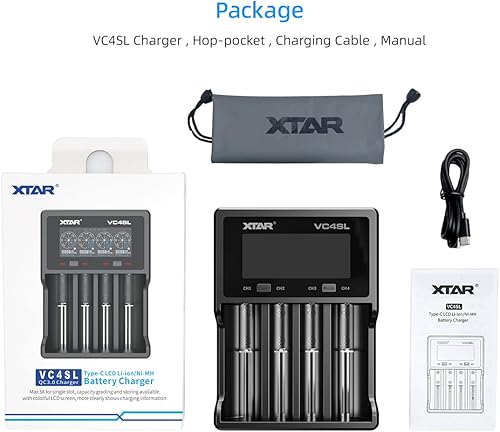 Miniatura 7 de XTAR VC4SL versión de actualización VC4S Cargador de batería recargable inteligente tipo C 4 bahías Cargador rápido 18650 con LCD para batería de