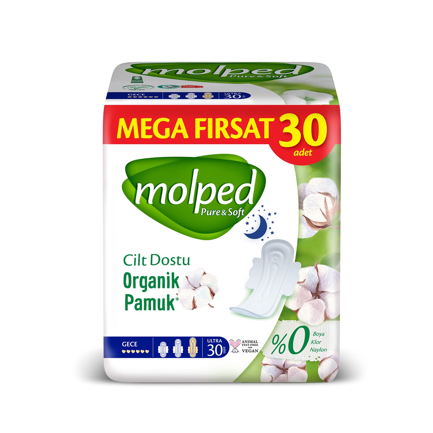 Molped Pure&Soft Ultra Hijyenik Ped Gece Mega Fırsat 30 Adet