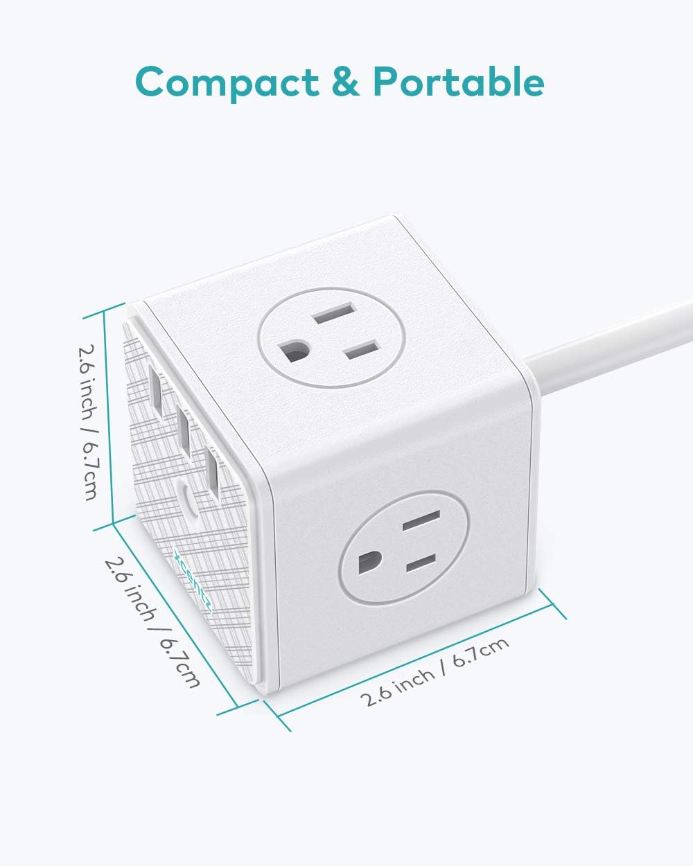 Xcentz Power Strip Cube White with USB 4 Outlet and 3 USB Ports Surge Protector Power Strip Flat Plug with 5 ft Extension Cord, Overload Protection, Switch Control Compact for Desktop, Office, Home