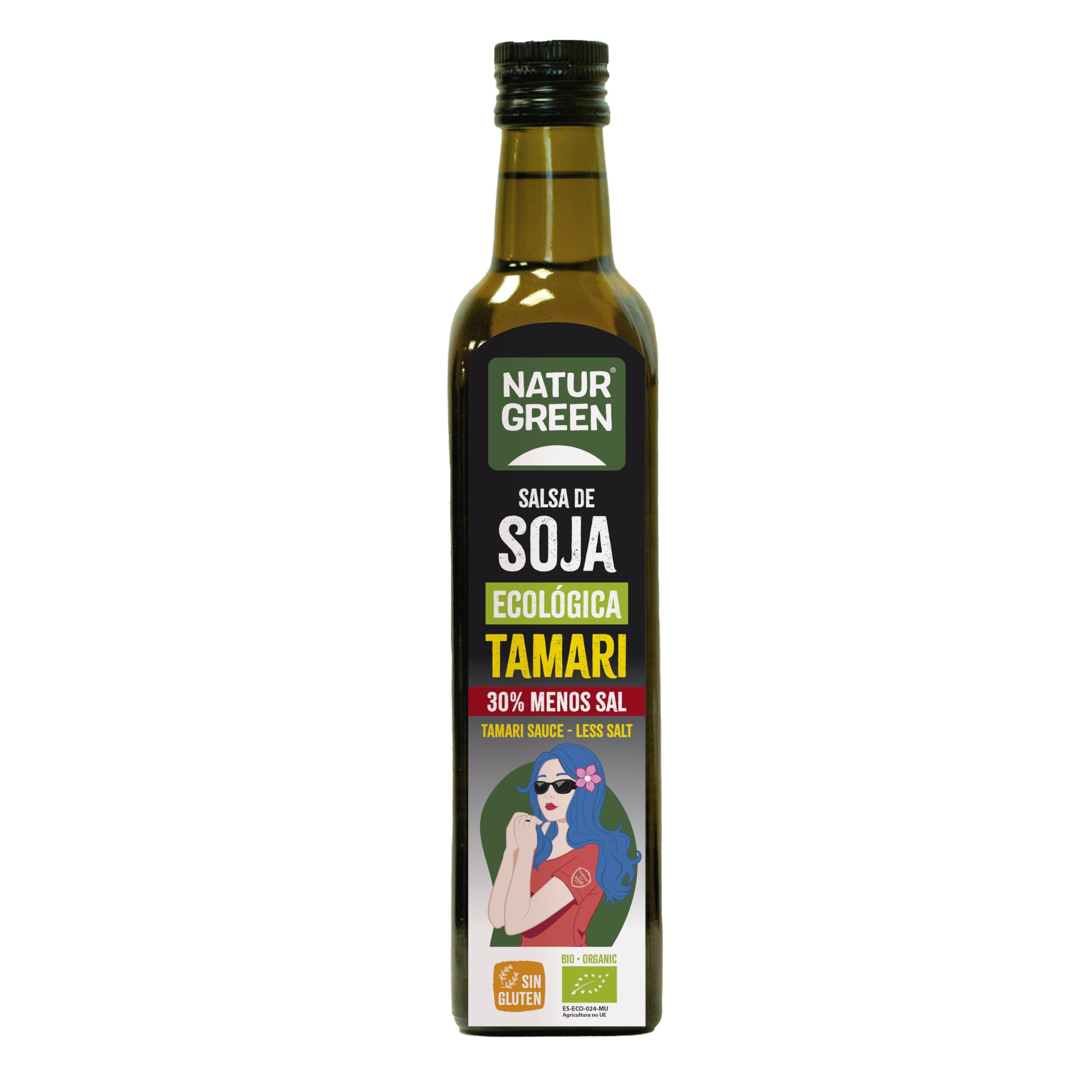 NaturGreen - Salsa De Soja Tamari Bio, Pack 6 x 500 ml, Contenido Reducido en Sal, Sabor Suave y Exotico, Ecológica, Vegano, Sin Lácteos, Ideal Para Cocina Asiática