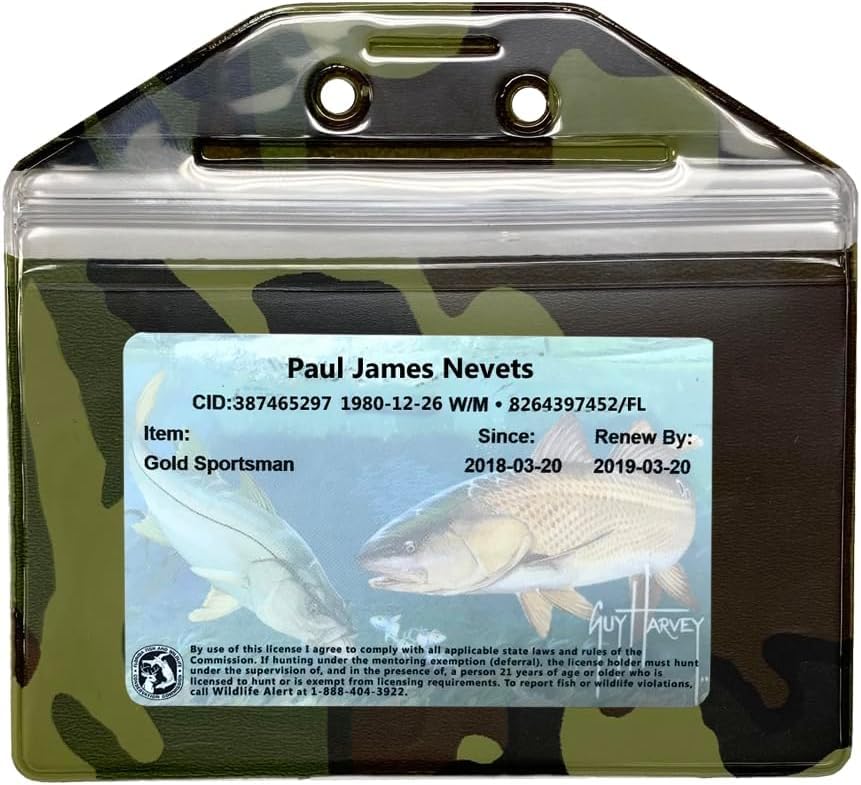 10 Pack Camouflage, Horizontal, Zipped, Pinned, Hunting License, Fishing License & Tag Holder, Made in USA