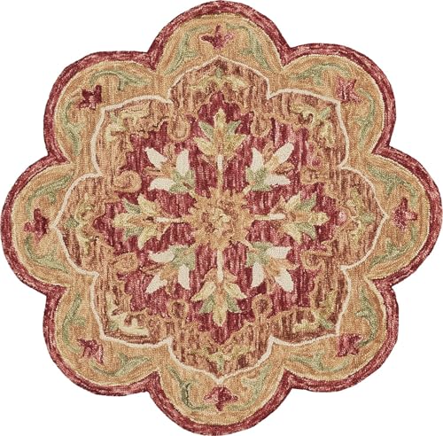 Image of Sifa Carpet Traditional Floral Round Area Rug - Hand-Tufted New Zealand Wool Circular Carpet for Dining Room & Bedroom Weight -87 Pund, Size-12x12 Feet (144x144 Inch Round)
