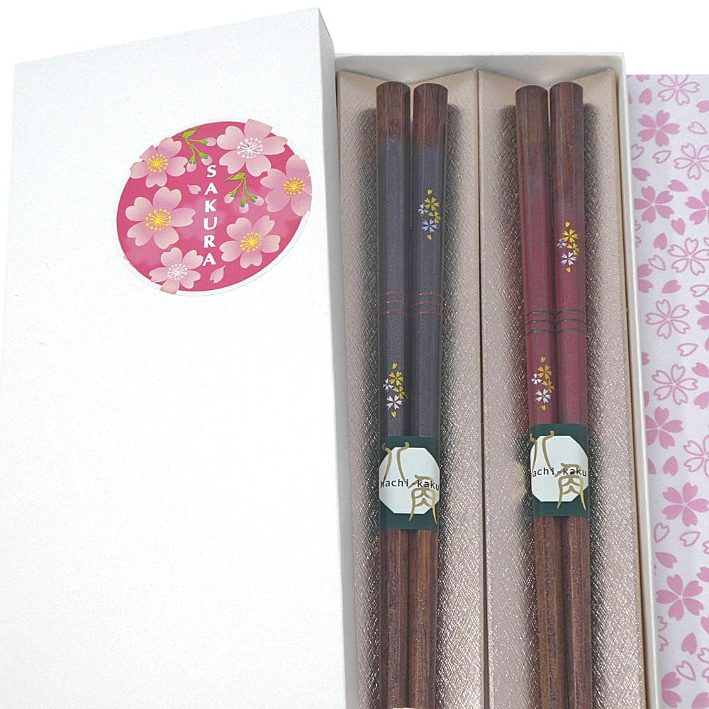 Spring Night Beauty Octagonal Sakura, Antibacterial, Dishwasher Safe, Couple Chopsticks, 9.1 / 8.3 inches (23 / 21 cm), Narrow Finish, Made in Japan, Wedding/Everyday Use, Present (Cherry Blossom : Ho
