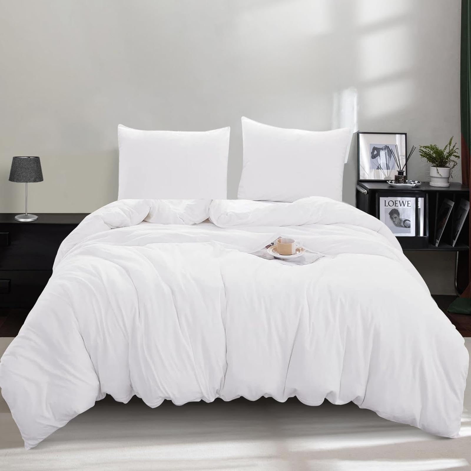 jianandi Funda Nordica Cama Algodón, Microfibra Funda Edredón, Ropa de Cama Suave Sin Arrugas Ropa de Cama con Ambos Cremallera, Blanco, (Cama 220x240 cm + 2 Funda de Almohada 80×80 cm)