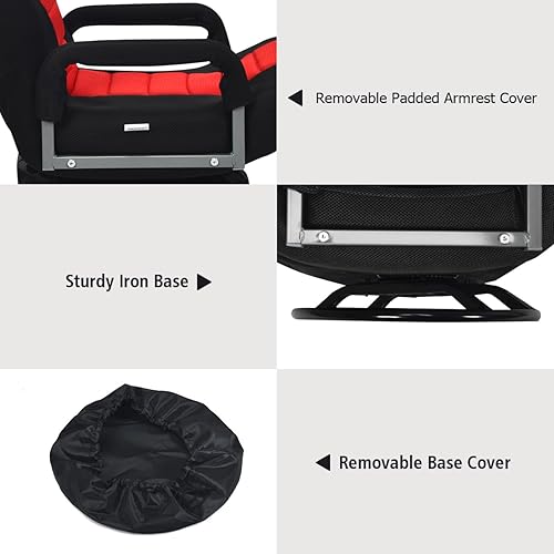 Miniatura 6 de Giantex Silla de suelo, silla giratoria de 360 grados con respaldo ajustable, soporte lumbar, reposabrazos, sofá mecedora plegable para TV, lectura,