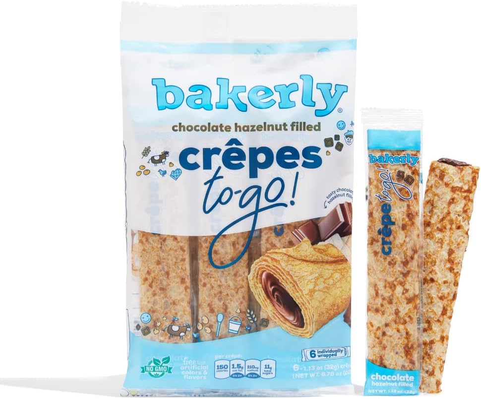 bakerly Chocolate Hazelnut Filled Crepes to go! Non GMO, Free from Artificial Flavors & Colors, Pack of 4, 6-Count (24 Total Crepes)