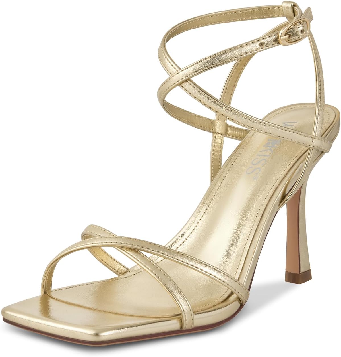 wetkiss Strappy Heels for Women Stiletto High Heeled Sandals Adjustable Ankle Strap, Square Open Toe for Homecoming Party Dress Wedding Daily