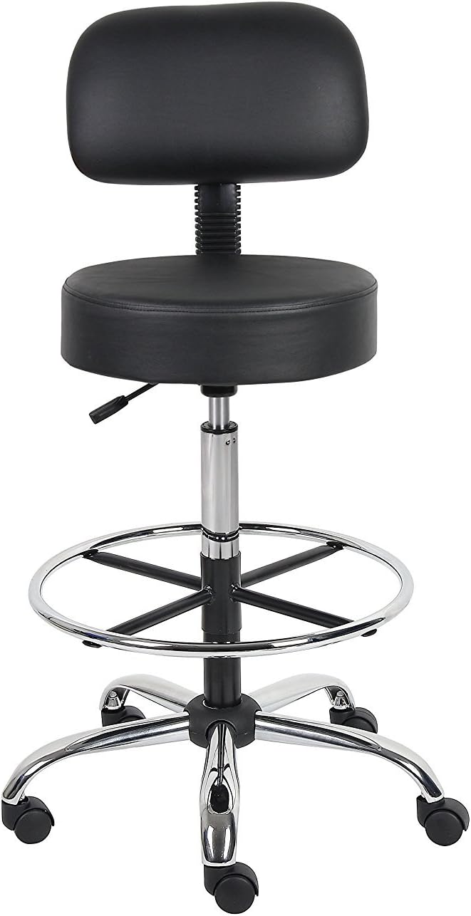 Nicer Interior Medical/Drafting Stool with Back Cushion Black