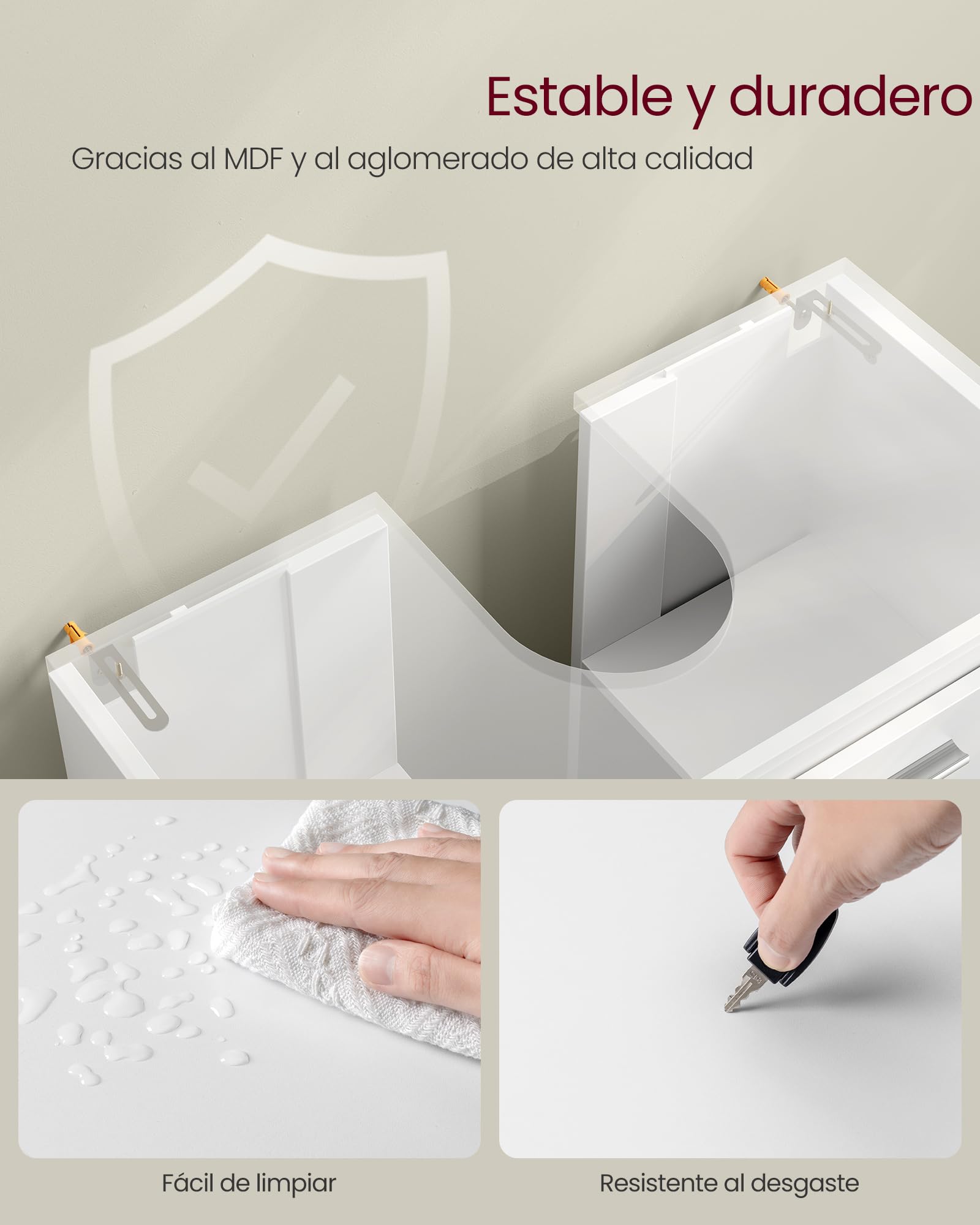 VASAGLE Armario Bajo Lavabo, Mueble de Baño, 2 Compartimentos Detrás de Las Puertas, para Diferentes Tipos de Lavabos, con Pies, 30 x 60 x 60 cm, Blanco Nube BBK506W01