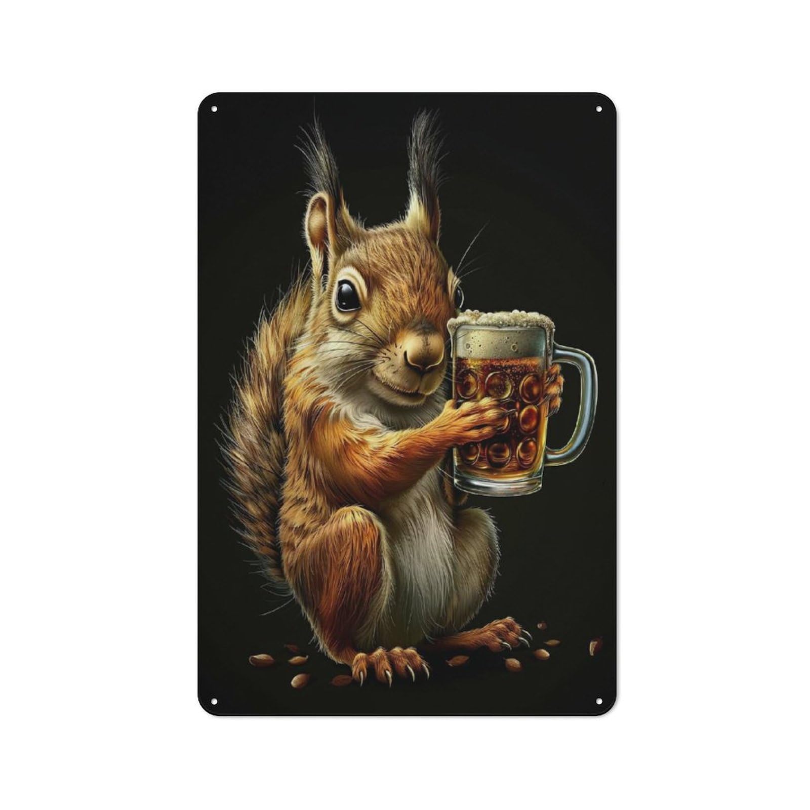 Squirrel Beer Vintage Metal Wall Decor 30x20cm, Vintage Metal Sign for Hallway, Home Bar, Garage Or Study