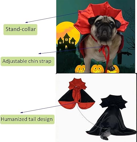 Miniatura 4 de ANIAC Disfraz de vampiro de gato de Halloween capa de bruja roja y negra divertida capa de Halloween para mascotas temática de vacaciones ropa de