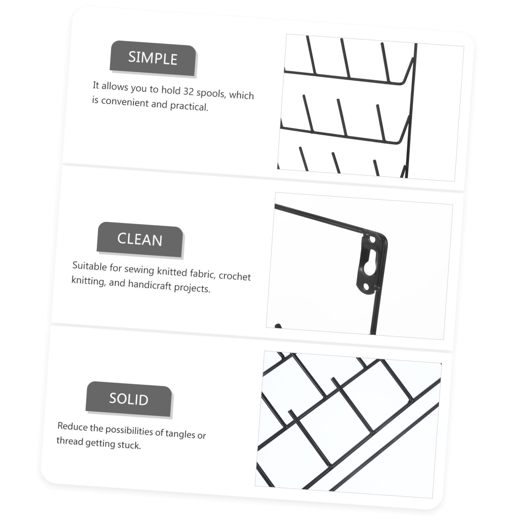 Gadpiparty Estante Organizador de Hilo para 32 Carretes, Metal Negro, Gancho, para Costura y Bordado, Uso Doméstico, Accesorio Práctico para Manualidades y Tejido, Adecuado para Artesanía