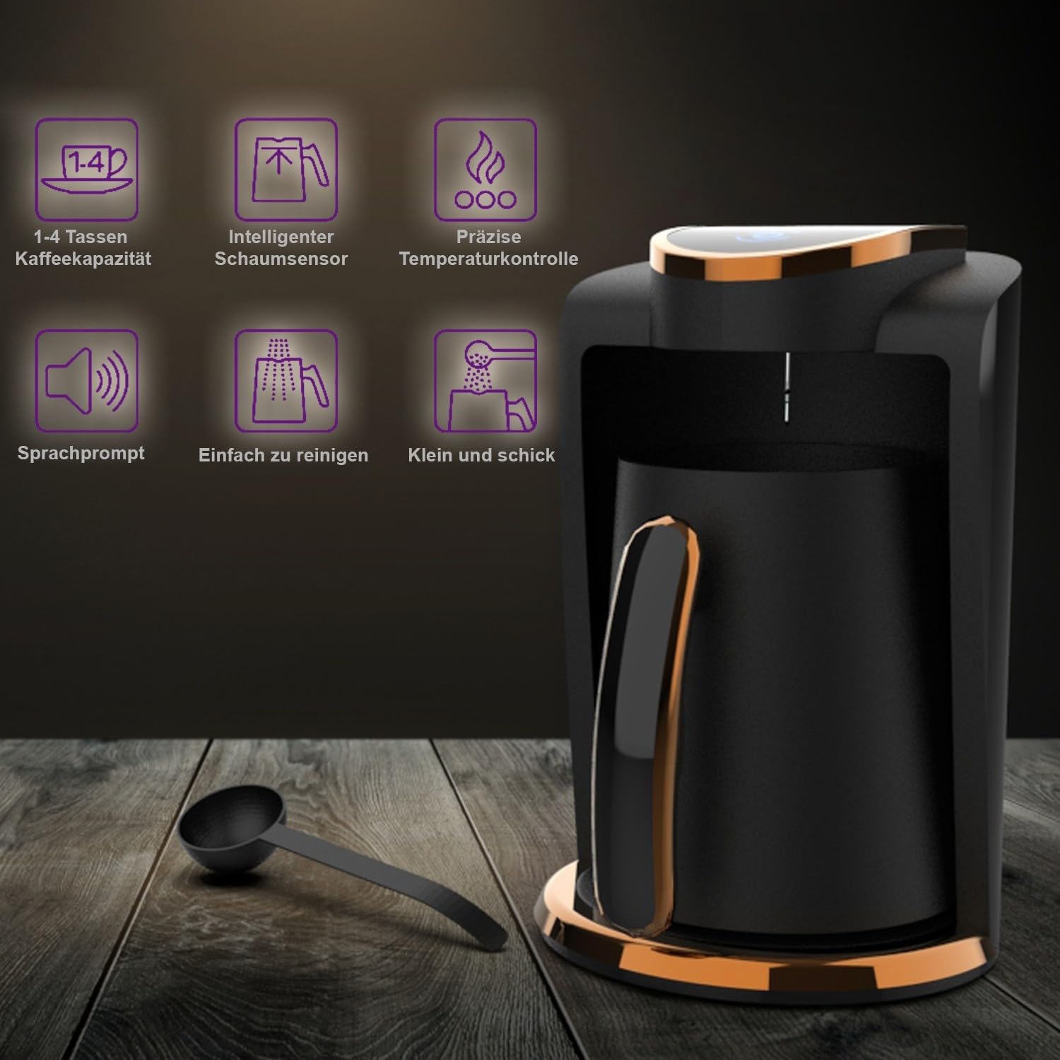 İnca IKM-011 Turbo Türkische Kaffeemaschine, Türk Kahve Makinesi, 250ml, 1-4 Tassen, 650W, Überlaufschutz, Trockengehschutz, Edelstahlheizplatte, Automatische Abschaltung, Mokka Kaffeemaschine