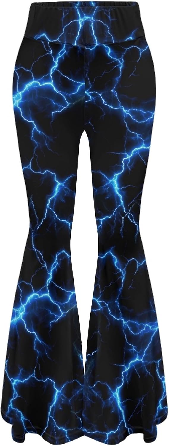 Amzbeauty Stretch Wide Leg Bell Bottoms for Women Trendy Print Tummy Control High Waist Yoga Pants