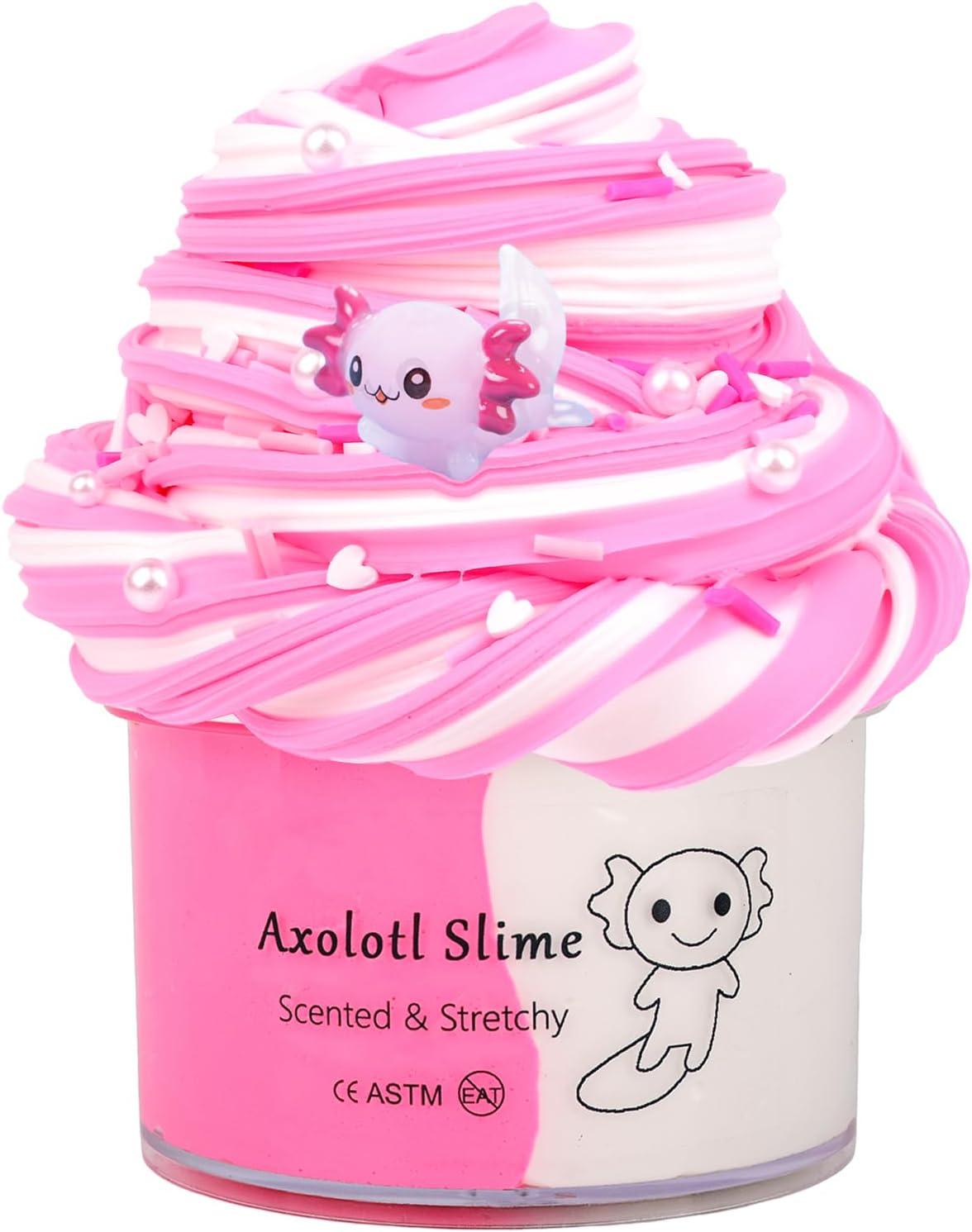 Axolotl Butter Slime,Non Sticky,Super Soft Stress Relief,Scented and Stretchy Toy,Birthday Gifts for Kids 4-12,DIY Slime Party Favor,Dual Colored Pink Slime,Christmas Stocking Fillers (7oz 200ML)