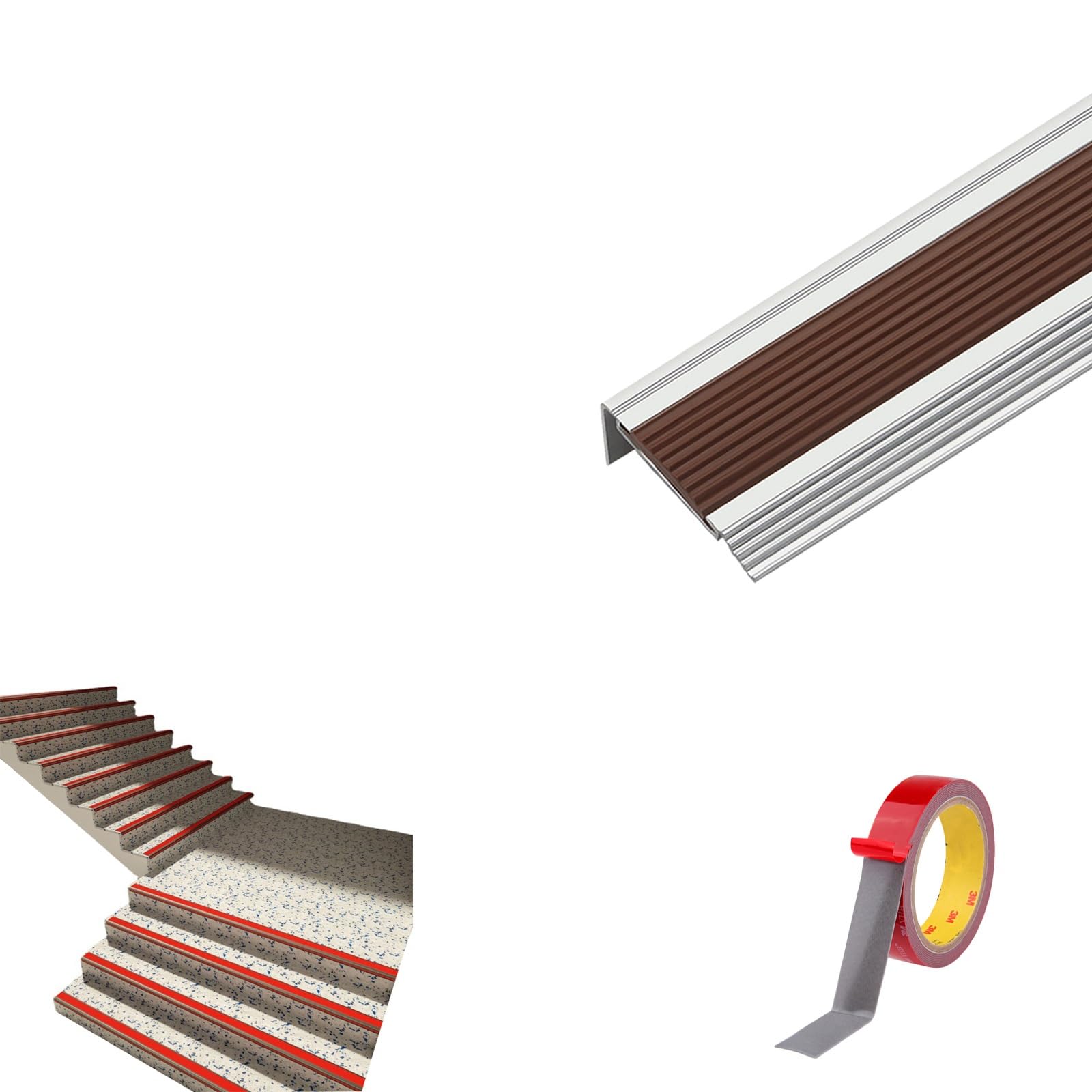 Tira Del Piso Tira Impermeable, Aluminio Tiras Antideslizantes Para Peldaños, Perfil Integral De Borde Escalonado En Forma De L, Doble Antideslizante, Apto para Escaleras Interiores Y Exteriores ( Col