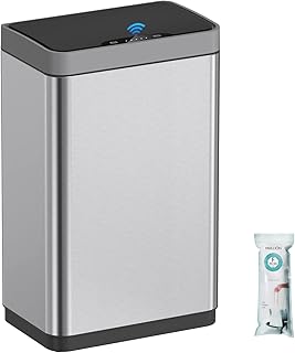 Mbillion Automatic Trash Can - 15 Gallon Motion Sensor Stainless Steel Smart Trash Can with Lid - Rectangular Touchless Garbage Can for Kitchen, Bedroom, Home Office - Silver