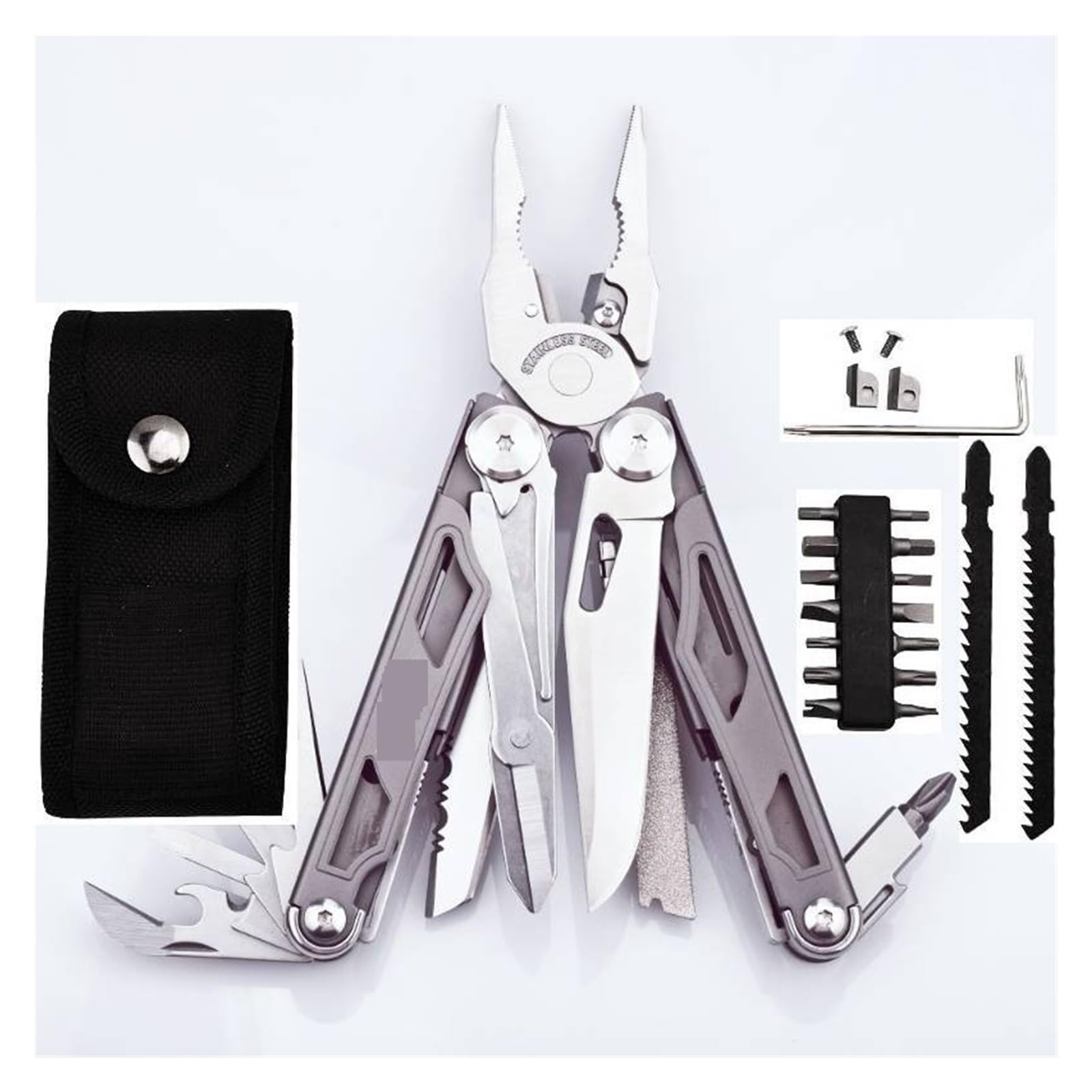 DL30 Multitools Hand Diy Multi Tools Multitool Clamp Noże składane Nożyczki EDC Survival ar Manual Pliers(DL30-Grey)