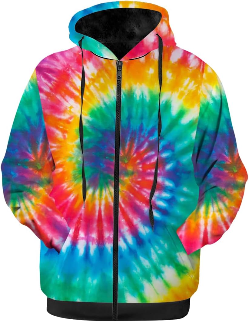 Tie Dye Womens Mens Winter Jacket,Fleece Lined Zip-up Hoodie Warm Sweatshirt Coat