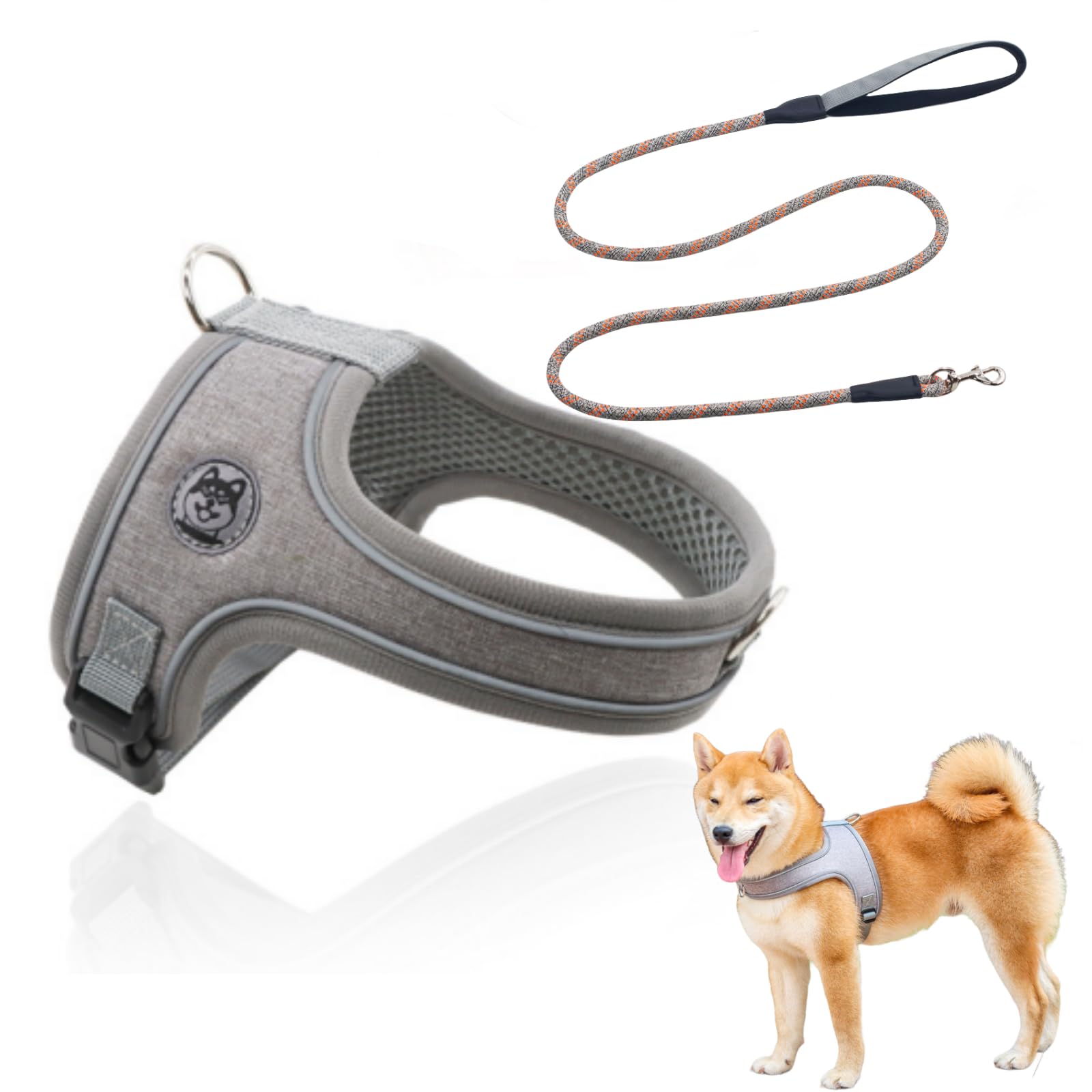 GIIPET-犬 ハーネス リードセット 夜間反射 後ずさり抜けないハーネス犬用パワーハーネス 喉に優しい ネームプレート ドッグハーネス 引っ張り防止 首締め防止効果きペット用首輪 サイズ調節可能 窮屈感ゼロ 脱出防止 軽量 通気性 快適 犬用胴輪 中·小型犬用 (グレー, XS（1-2.5kg）)