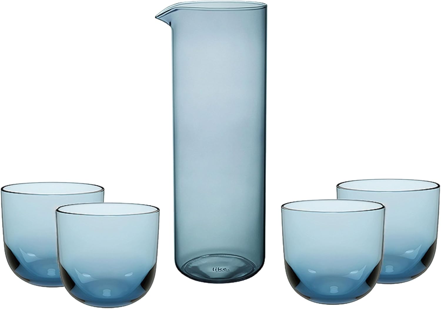 Villeroy & Boch Like Ice Collection Bar Set, Pitcher, 39.5 oz Capacity, and 4 Glasses,12.25 oz Capacity, Borosilicate Glass, Blue