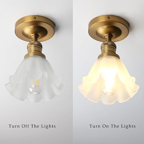 Miniatura 8 de Phansthy Lámpara de techo industrial semiempotrada, lámpara colgante vintage con pantalla de vidrio esmerilado, lámpara colgante de granja para