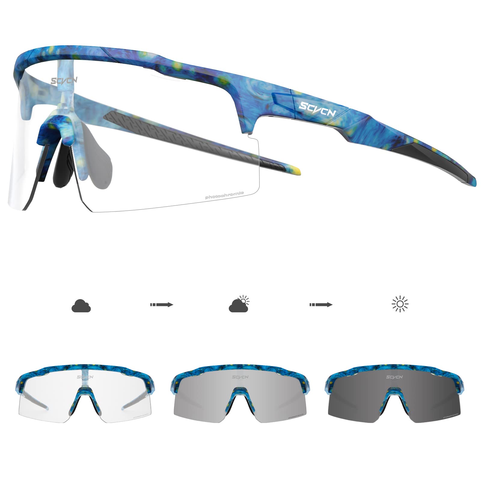 SCVCN Gafas de Ciclismo Fotocromáticas Deportivas Alto Contraste HD Mujeres Hombres Running Transparente MTB Bicicleta Conducción Pesca Golf