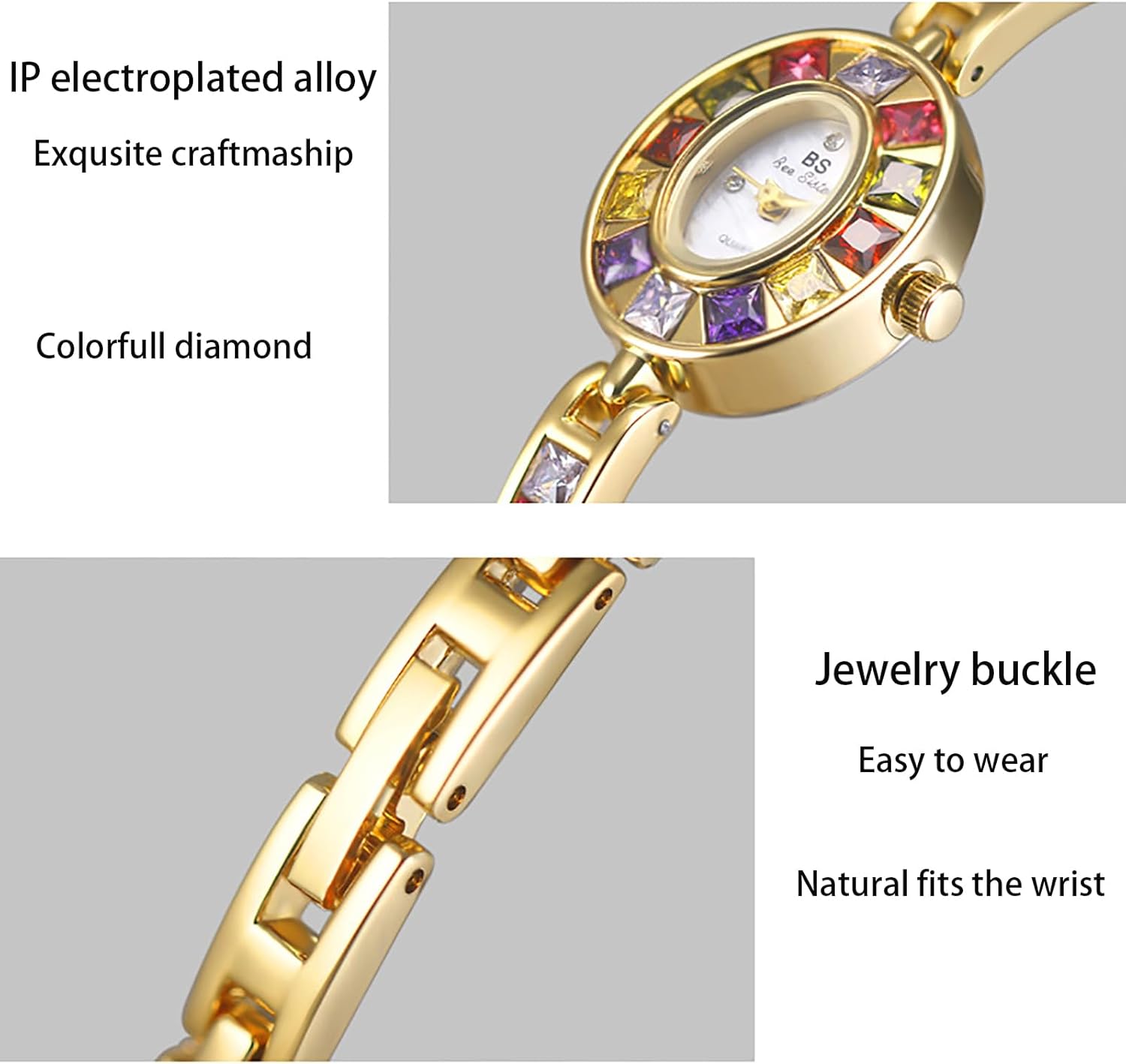 Gosasa Vintage Women's Dress Watch Colorful Crystal Oval Bracelet Ladies Small Dial Quartz Waterproof Dainty Wrist Watch Adjustment Tool Included - Image 4