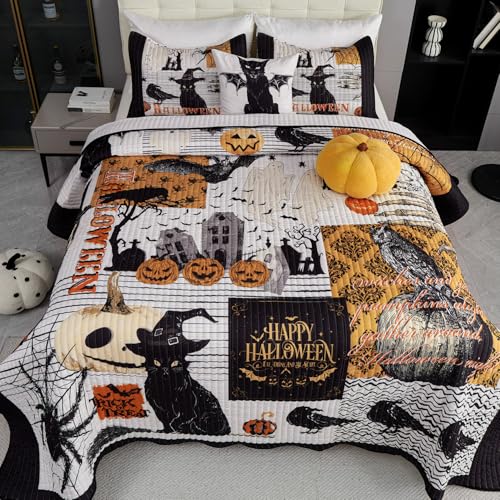 EVENHUG-Halloween-Theme-King-Size-Quilt-Bedding-Set-with-3-Pillow-Shams-Lightweight-Soft-Bedspread-Coverlet-Halloween-Holiday-Bed-Cover-for-Bedroom-Home-Decoration-4-Pieces EVENHUG Halloween Theme King Size Quilt Bedding Set with 3 Pillow Shams Lightweight Soft Bedspread Coverlet Halloween Holiday Bed Cover for Bedroom Home Decoration 4 Pieces