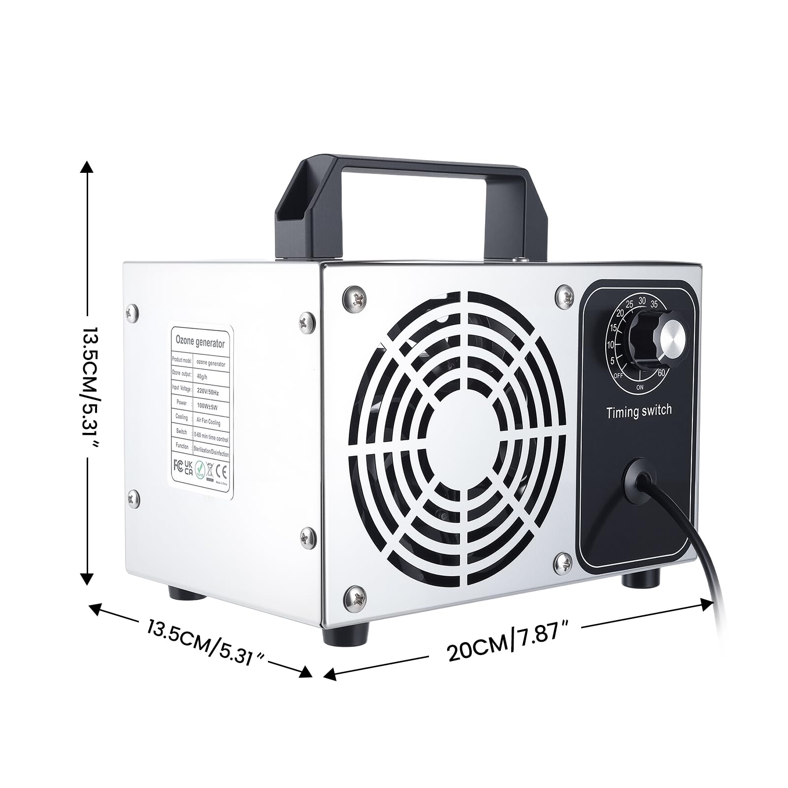 Industrieller Ozongenerator 40000 mg/h 300㎡ mit Timer, Luftreiniger für Wohnung Garage Hotel