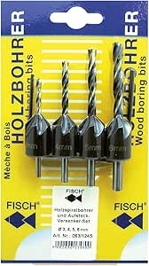 Fisch FSH-134800 Drill/Countersink Set - 1/8-Inch/3mm, 5/32-Inch/4mm, 3/16-Inch/5mm, and 1/2-Inch/6mm