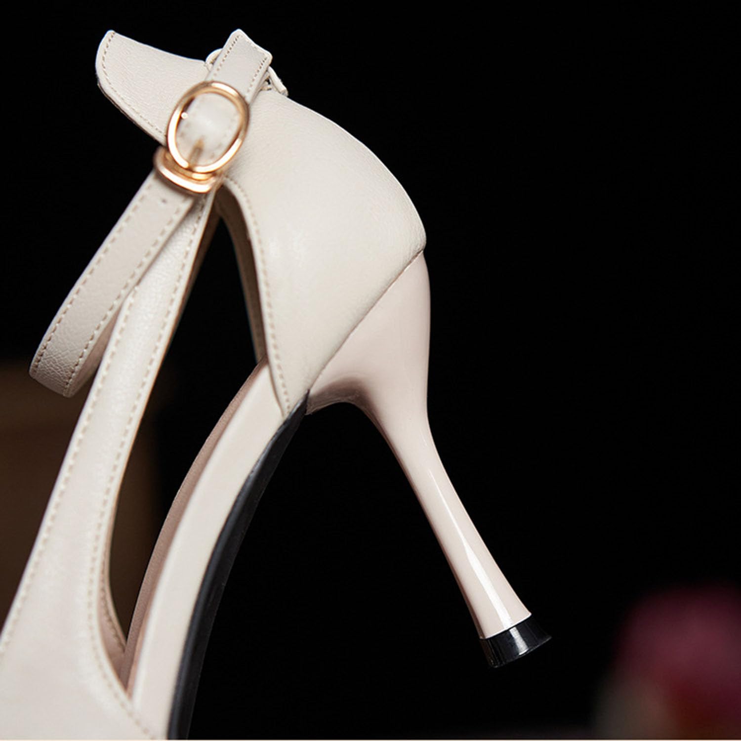 Scarpe col Tacco Classiche a Punta per Donna, alla Moda, con Tacco a Spillo, con Cinturino alla Caviglia, in Pelle PU, da Lavoro e da Ufficio.