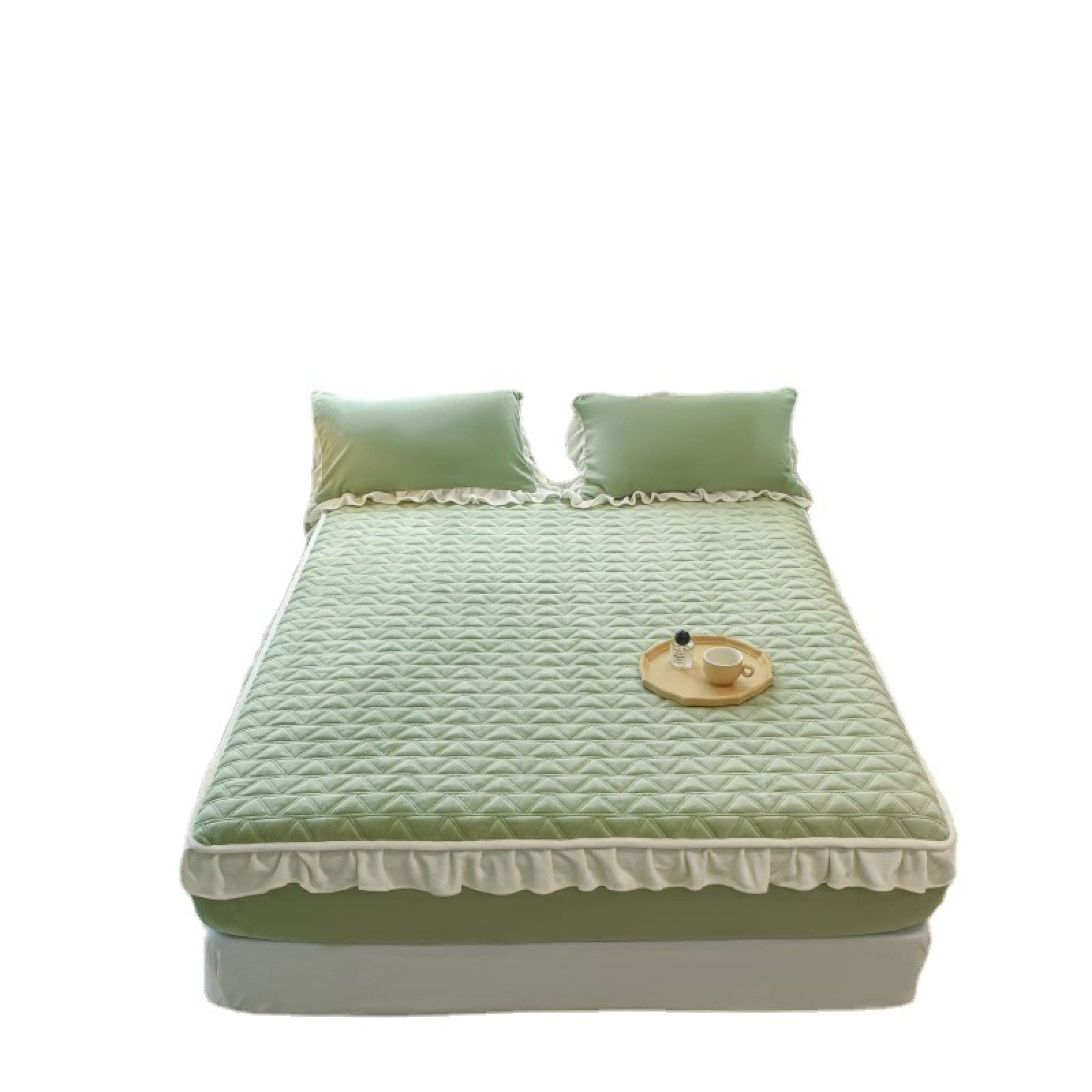 FCLDESHOP Confortable et Respirant Housse Matelas,Drap-Housse matelassé épais en Molleton de Corail, protège-Matelas Thermique antidérapant à Volants pour Chambre de Filles, Violet, 200 * 220cm