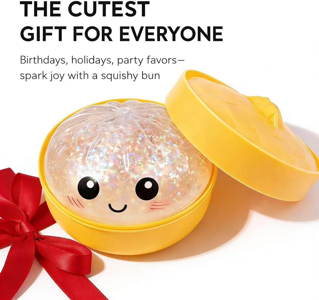 Dumpling Squishies, Glitter Dumpling Squishy Mystery Box, Colorful Dumplings Stress Balls Fidget Sensory Toy with Steamer, Soft Squeeze Decompression Dough for Anxiety Relief Fidget (White)