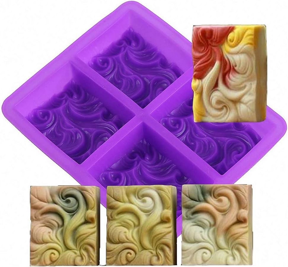 HiParty Ocean Wave Soap Mold Sea Wave Silicone Cake Baking Pan Jelly Pudding Mousse Mould Nautical Handmade Cloud Cold Process Soap Mold, 3.5 Oz Cavities, 4 Bars