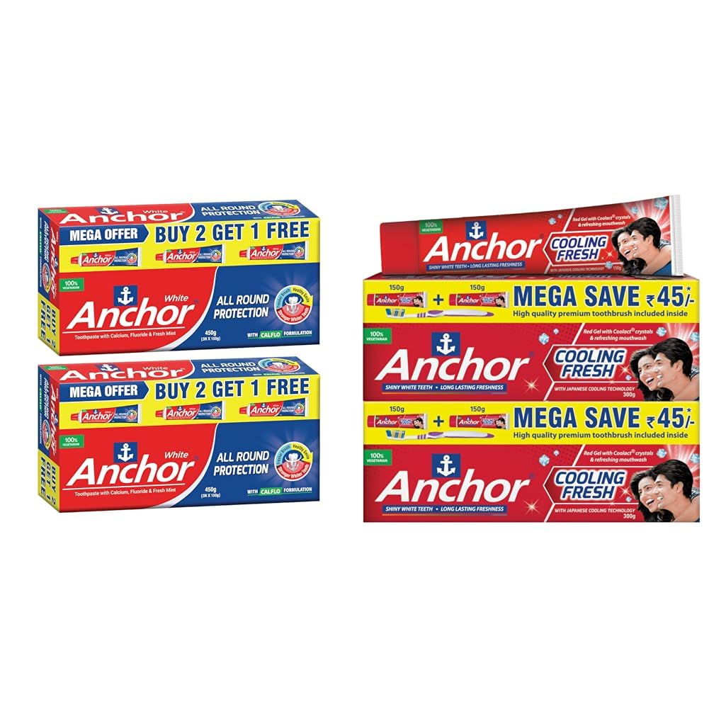 Anchor All Round Protection White Toothpaste 900g (450g x 2) | Fluoride & Calcium | Fresh Breath | | Anchor Cooling Fresh Gel Toothpaste 600g (150g x 4) | With Japanese Coolact™ Technology & Micro-Cr-image-25