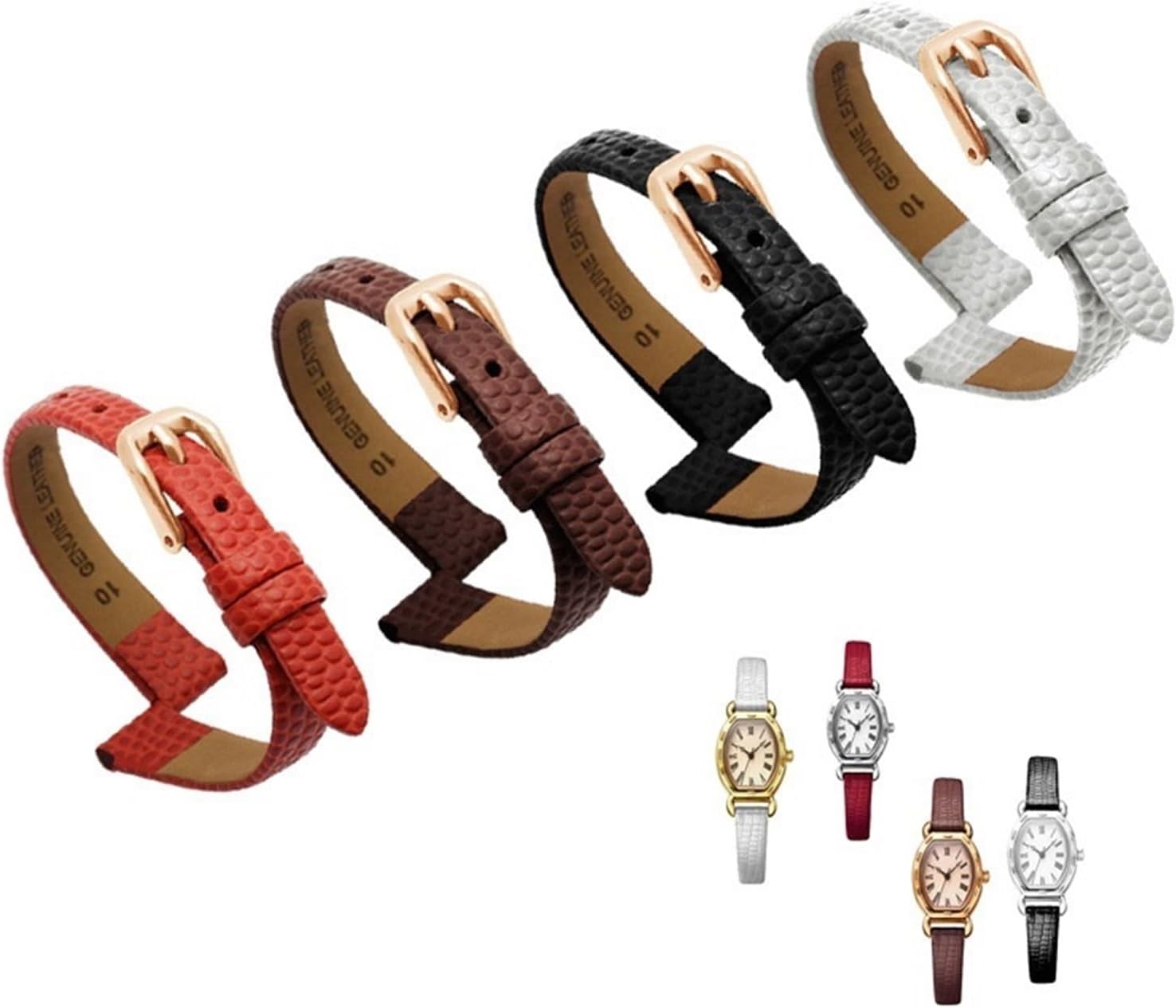 JDIME Genuine Leather Watchband womens bracelet 6mm 8mm 10mm 12mm lizards leather watch strap small wristwatches belt Pin buckle