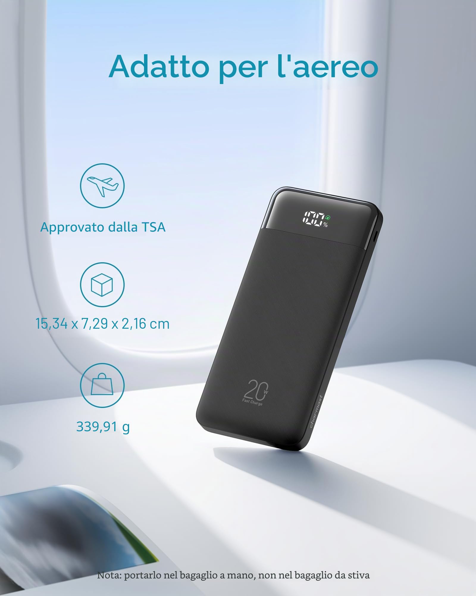 charmast Caricabatterie portatile da 20000 mAh con cavi integrati, ricarica rapida da viaggio da 22,5 W, batteria USB C per iPhone serie 17/16/15/14/13/12, iPad, Samsung, Android, tablet