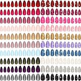 480 Stücke 20 Sets Gefälschte Nägel Matt und Funkeln Einfarbig Mittlere Lange Falsche Nägel Mandel Aufdrücken Nägel Vollabdeckung Nagelspitzen Künstliche Fingernägel für Frauen und Mädchen