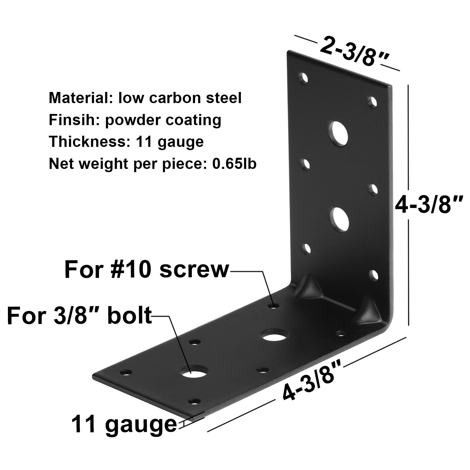 8 staffe ad angolo retto a L in acciaio nero da 11 cm, staffe angolari a 90 gradi con nervatura di rinforzo, connettore in metallo per mensole in legno, calibro 11