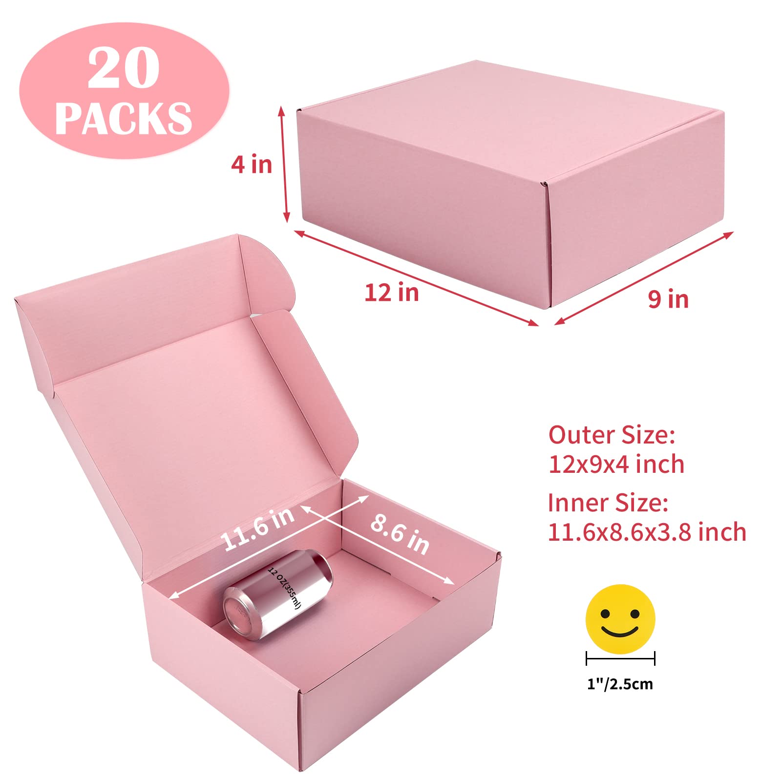 CRUGLA 20 Packs 12x9x4 Gift Boxes With Lids for Presents, Large Pink Gift Boxes Empty for Wrapping Gifts for Women Girls Mothers Day Wedding Birthay Party