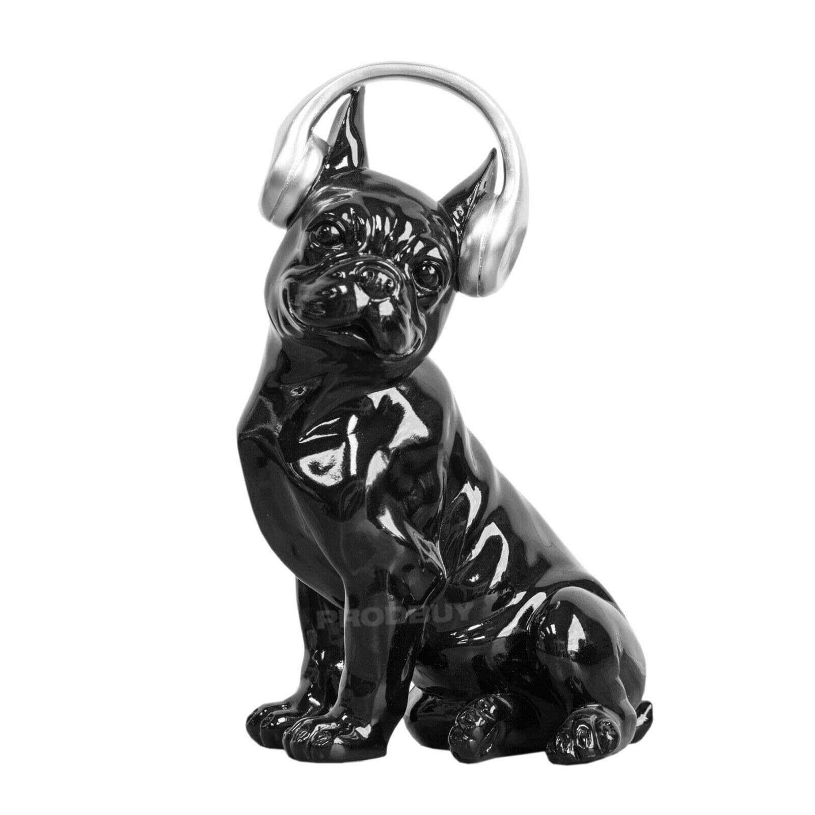 Darthome Silver Black Large French Bulldog Silver Headphones Ornament Sculpture Statue Gift Frenchie