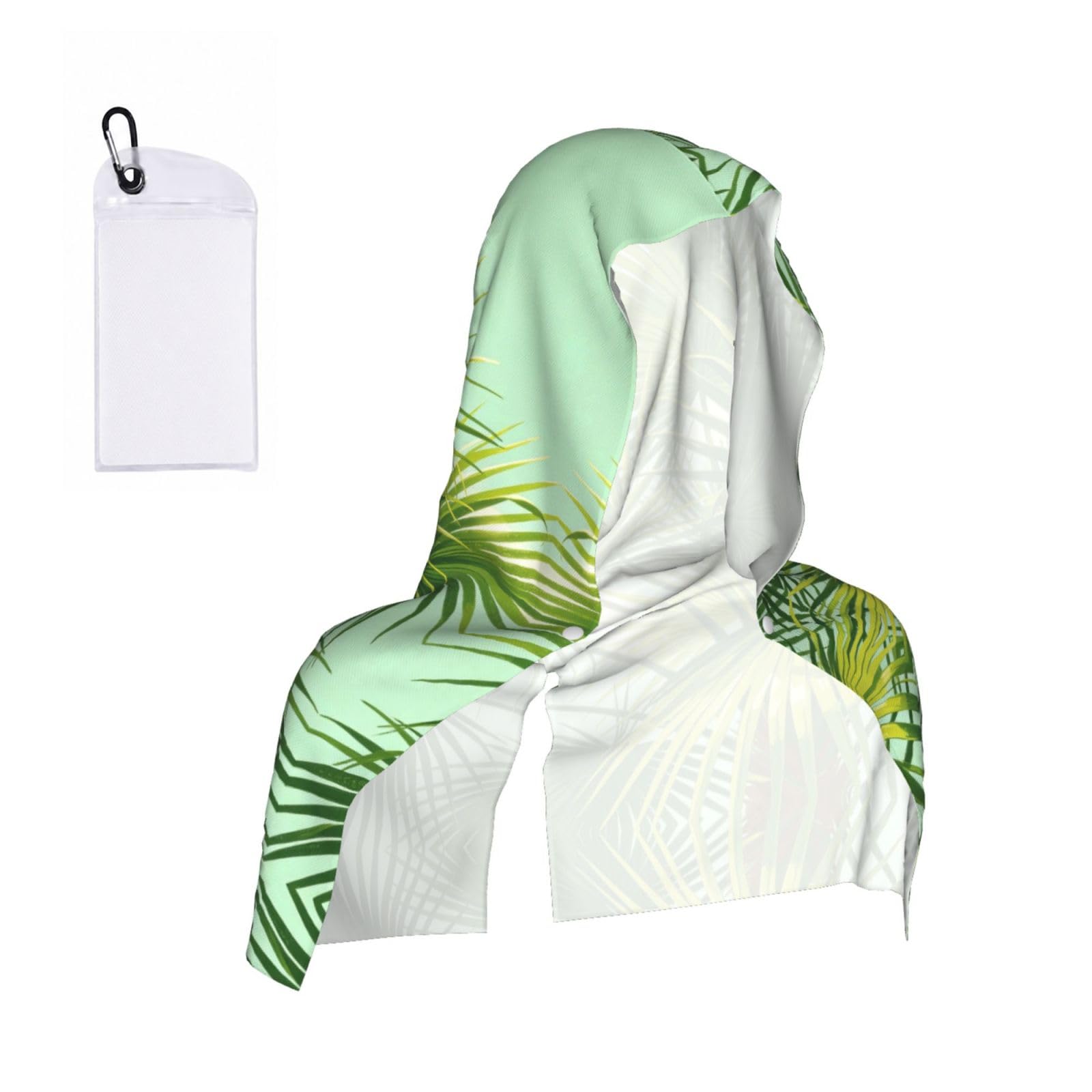 CNTDBU Green Palm Leaf Cooling Towel Hooded-Instant Chill Neck Cover for Sports, UV Cooling Rag for Running Gym